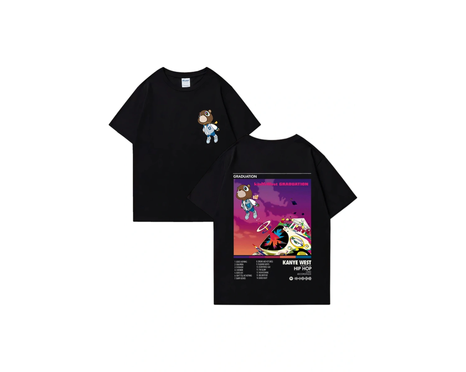 Rapçi Kanye West mezuniyet müzik albümü grafik T Shirt erkek kadın Hip Hop streetwear gevşek