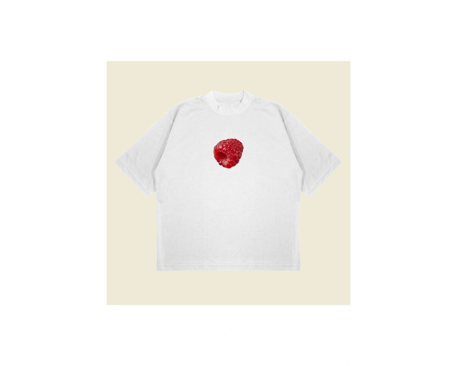 Raspberry Baskılı Oversize Unisex Pamuklu Nefes Alan Kalın Kumaşlı