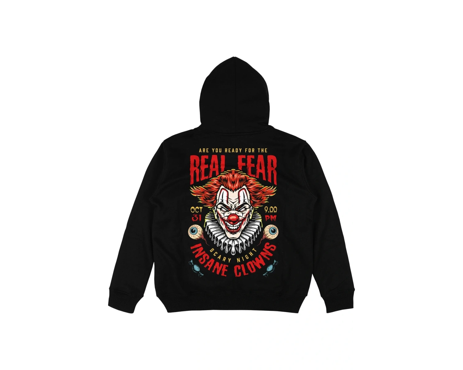 Real Fear Siyah Oversize Unisex Kapüşonlu Sweatshirt Hoodie