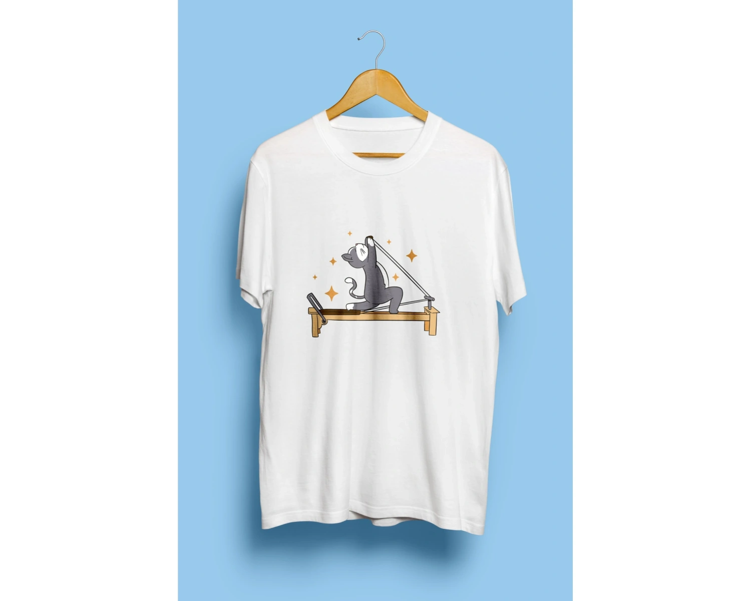 Reformer Pilates Spor Sporcu Çalışkan Kedi Tasarım Baskılı Unisex Tişört