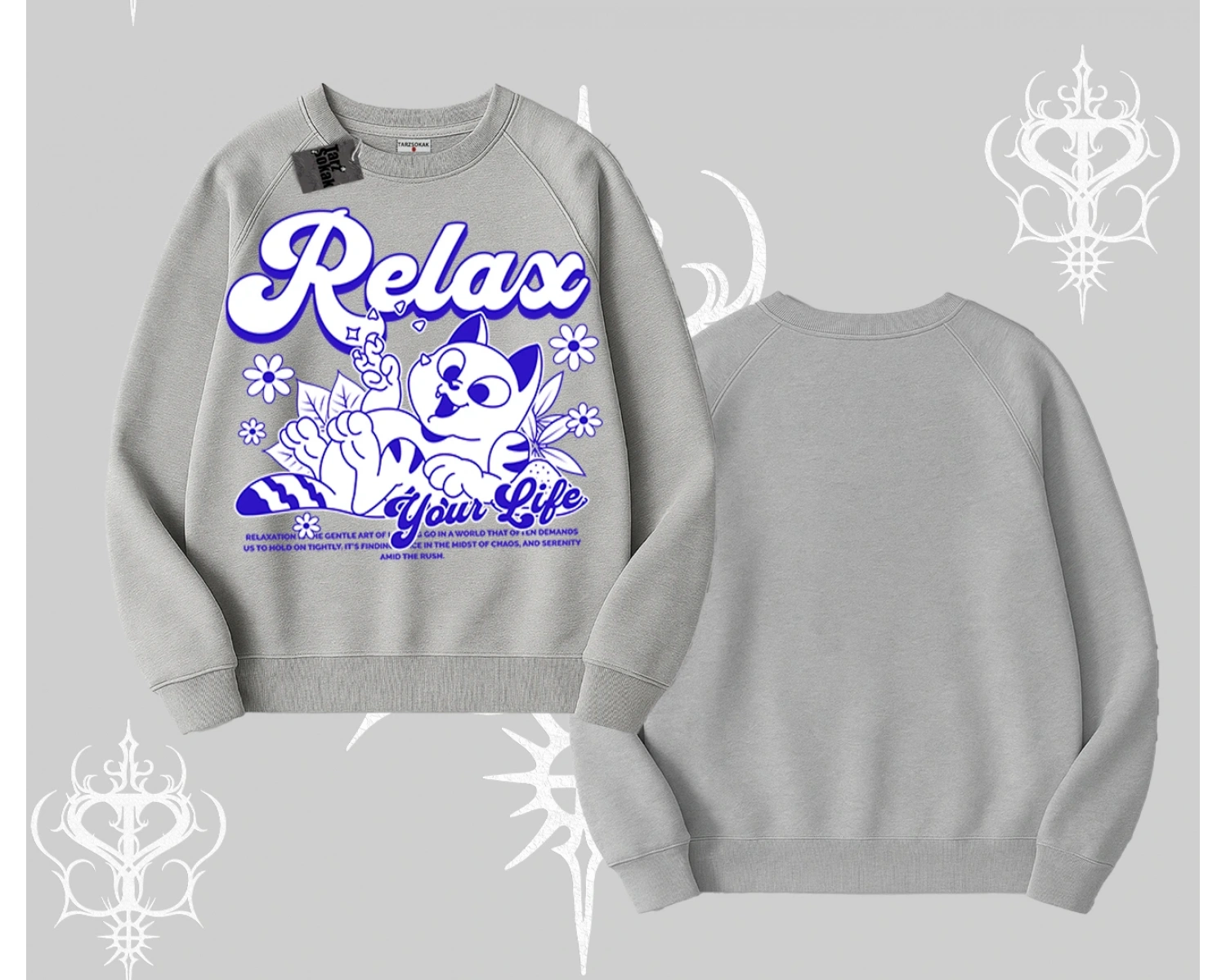 Relax Kedi Baskılı Biskilet Sweatshirt