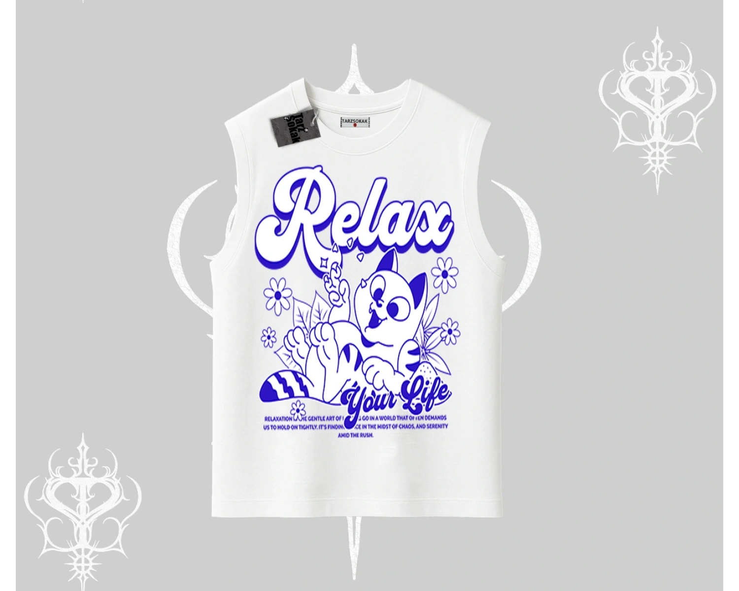 Relax Kedi Baskılı Kolsuz Tshirt