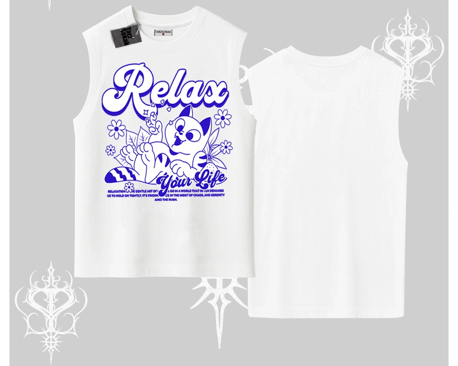 Relax Kedi Baskılı Kolsuz Tshirt