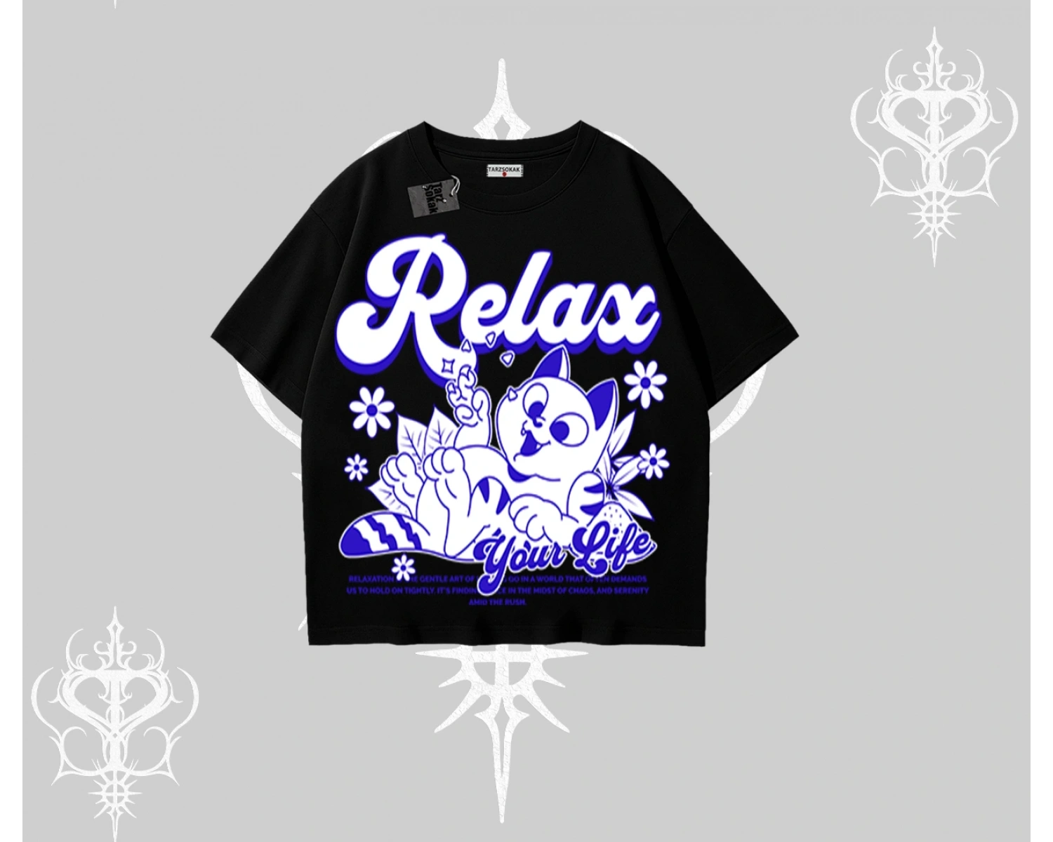 Relax Kedi Baskılı Oversize Tshirt