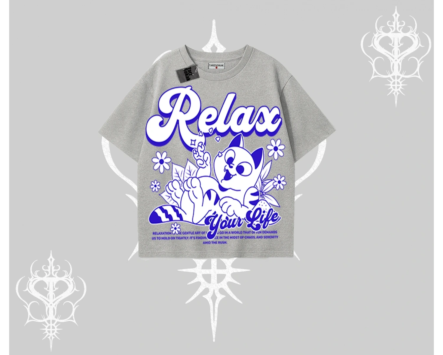 Relax Kedi Baskılı Oversize Tshirt