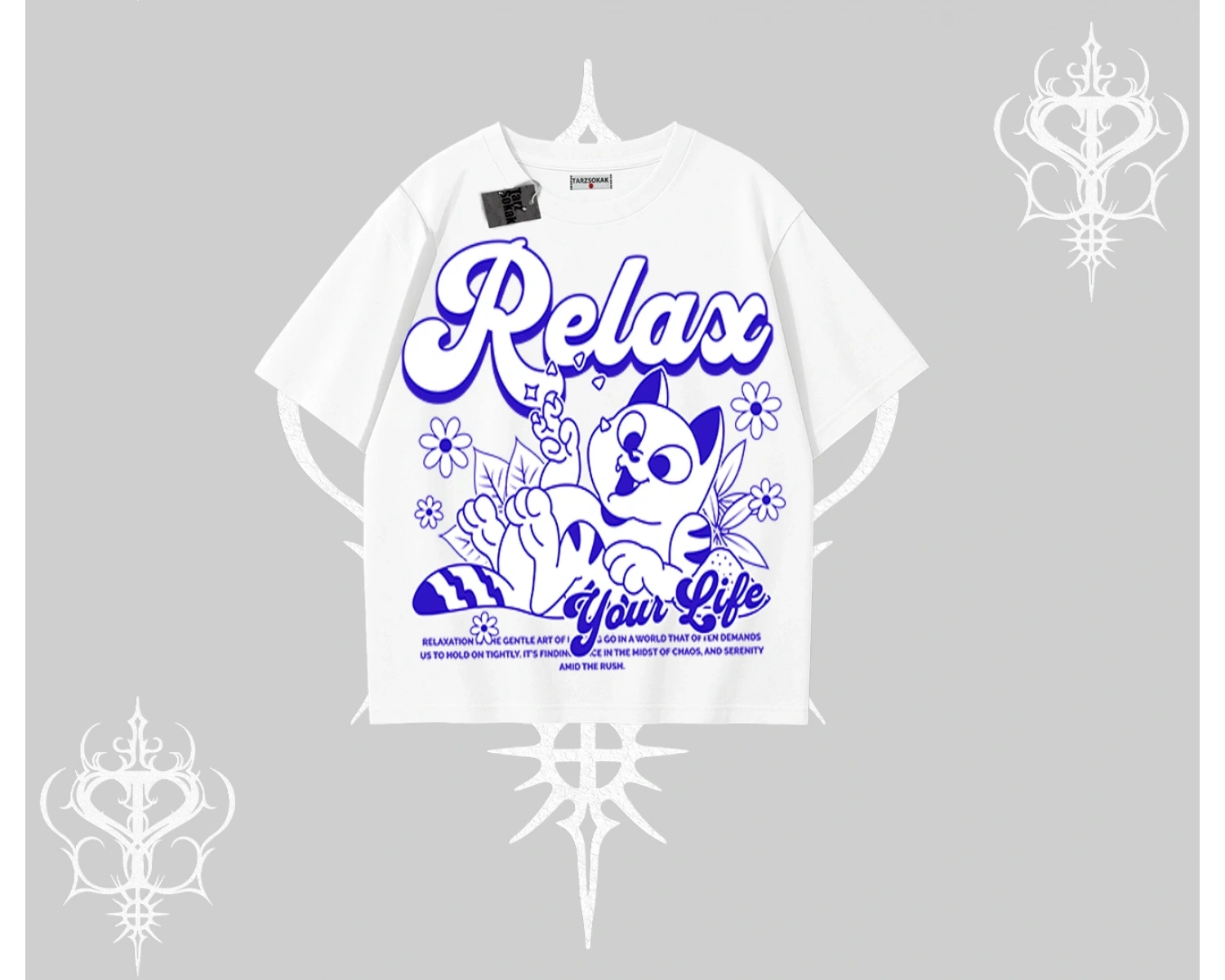Relax Kedi Baskılı Oversize Tshirt