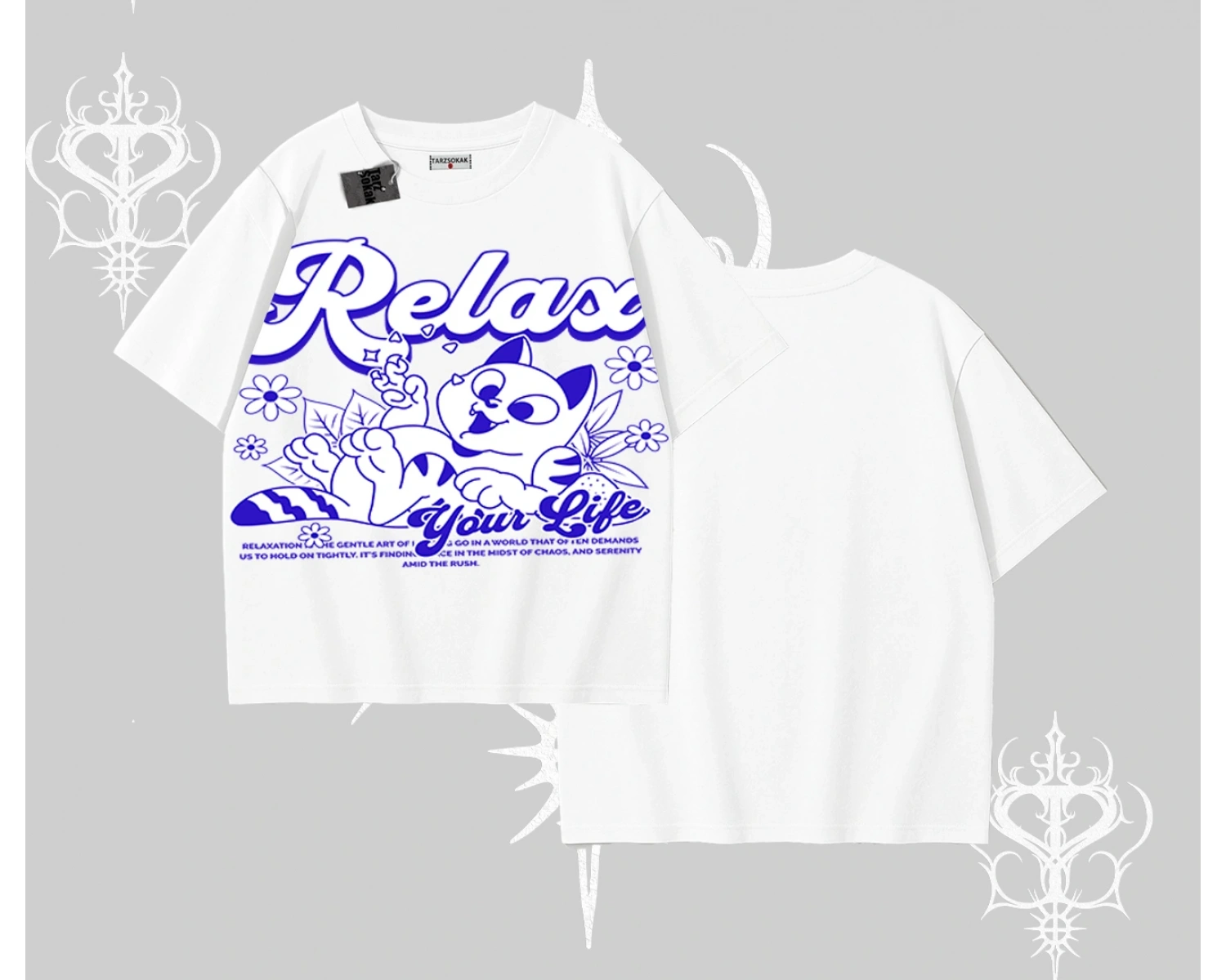 Relax Kedi Baskılı Oversize Tshirt