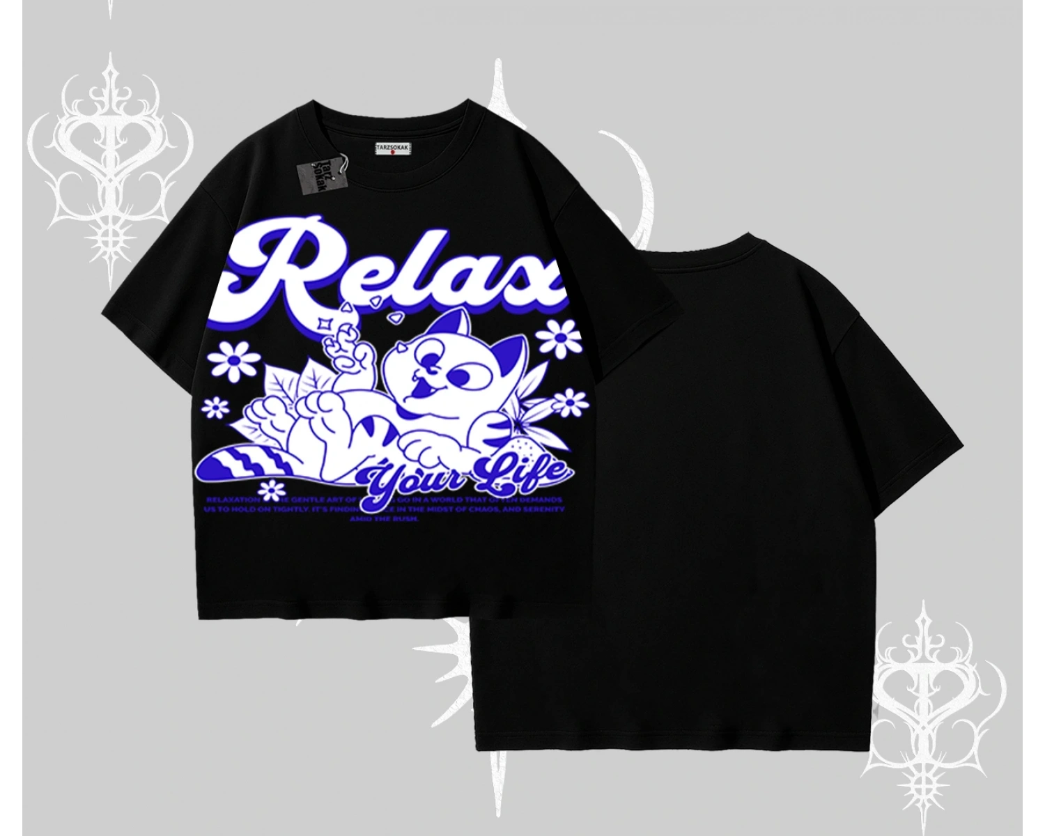 Relax Kedi Baskılı Oversize Tshirt