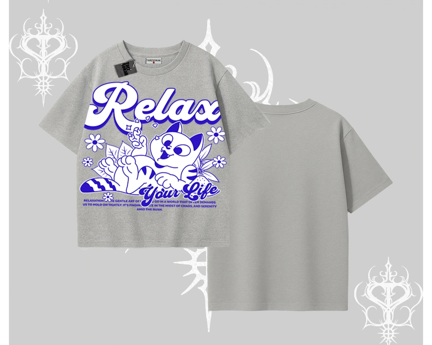 Relax Kedi Baskılı Oversize Tshirt