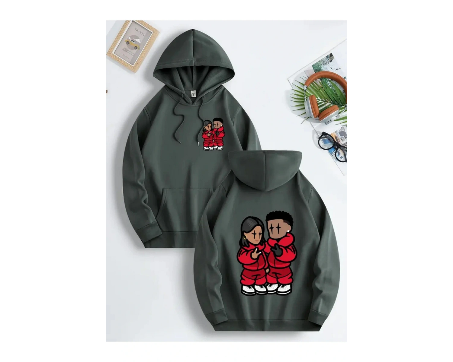 Renkli Kapşonlu Sweatshirt Çift Sevgili Kombinleri Couple Clothing