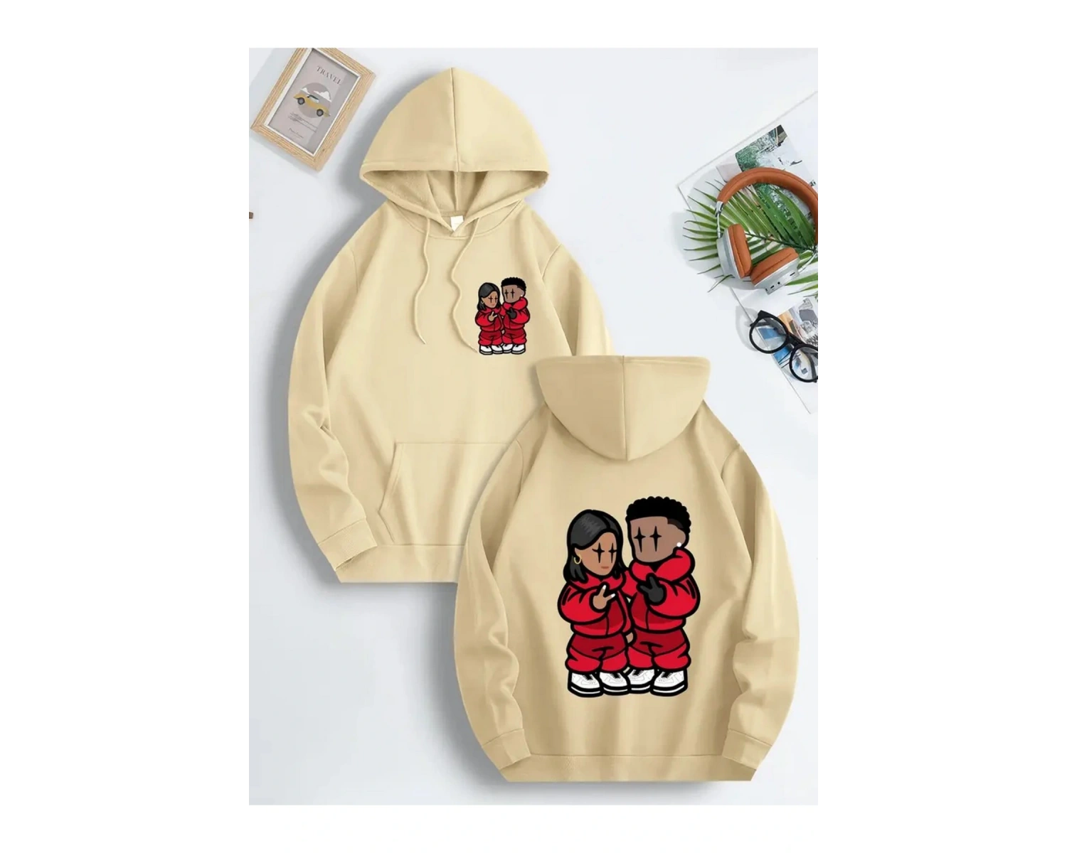 Renkli Kapşonlu Sweatshirt Çift Sevgili Kombinleri Couple Clothing