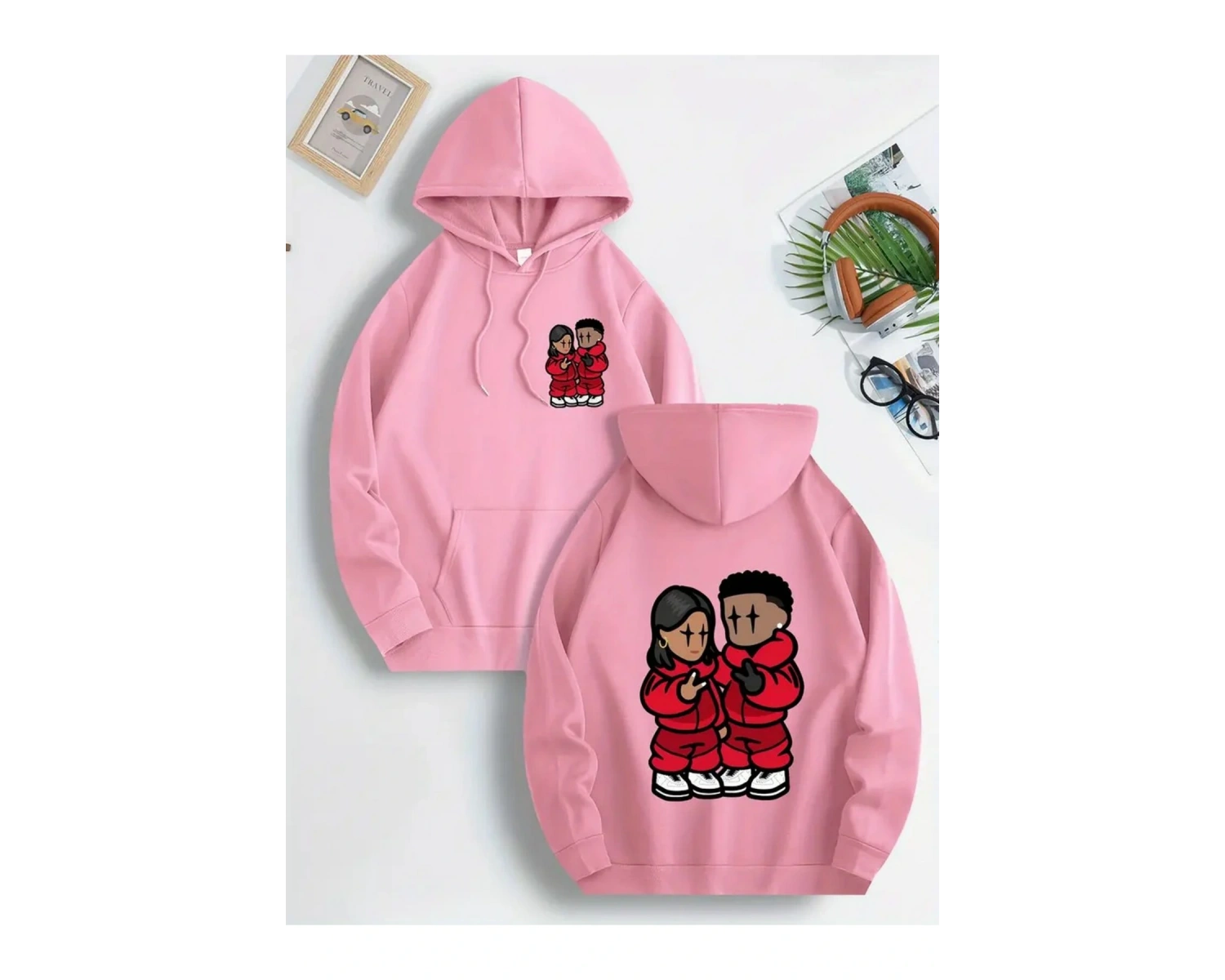 Renkli Kapşonlu Sweatshirt Çift Sevgili Kombinleri Couple Clothing