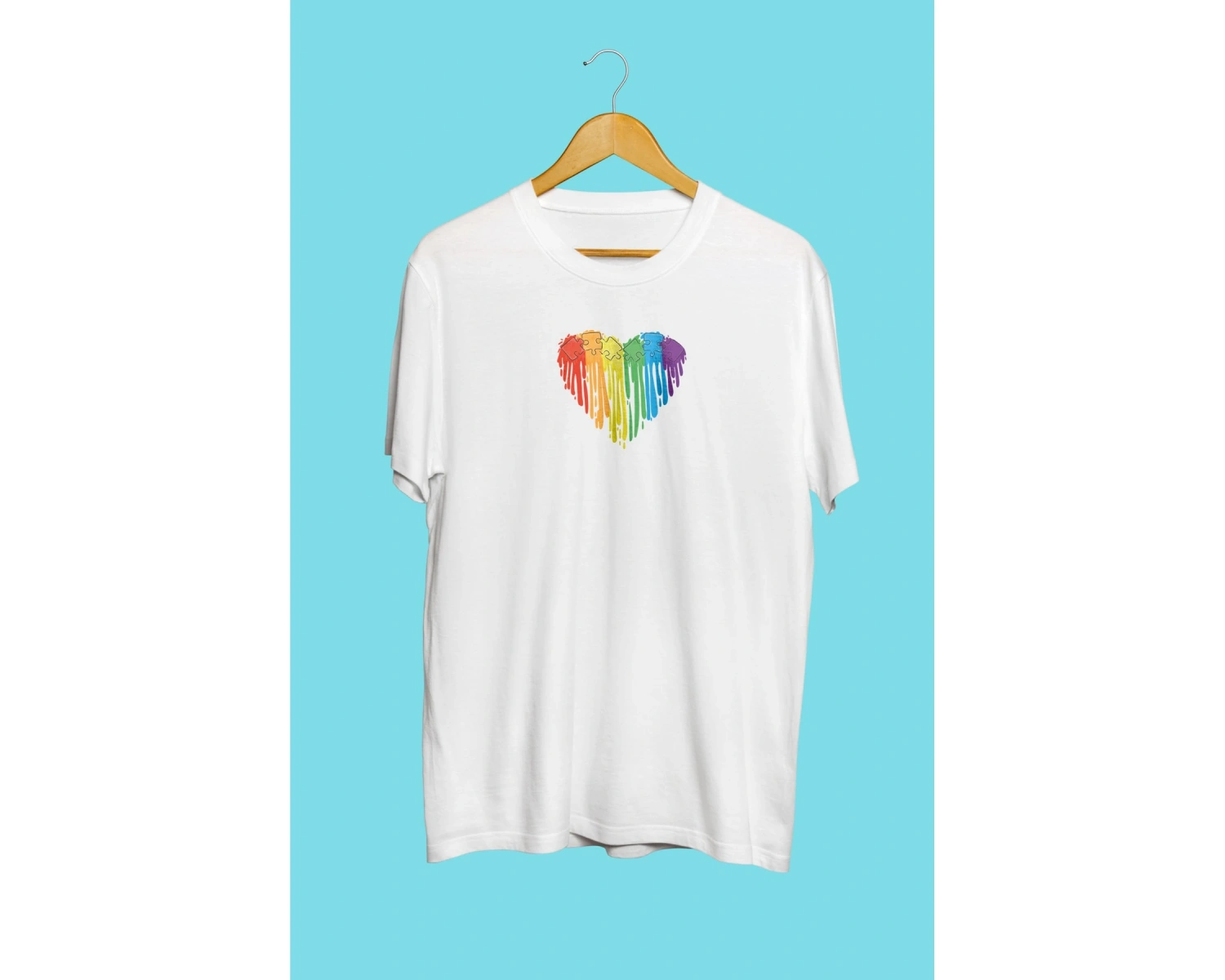 Renkli Yapboz Kalp Lgbt Tasarım Baskılı Unisex Tişört