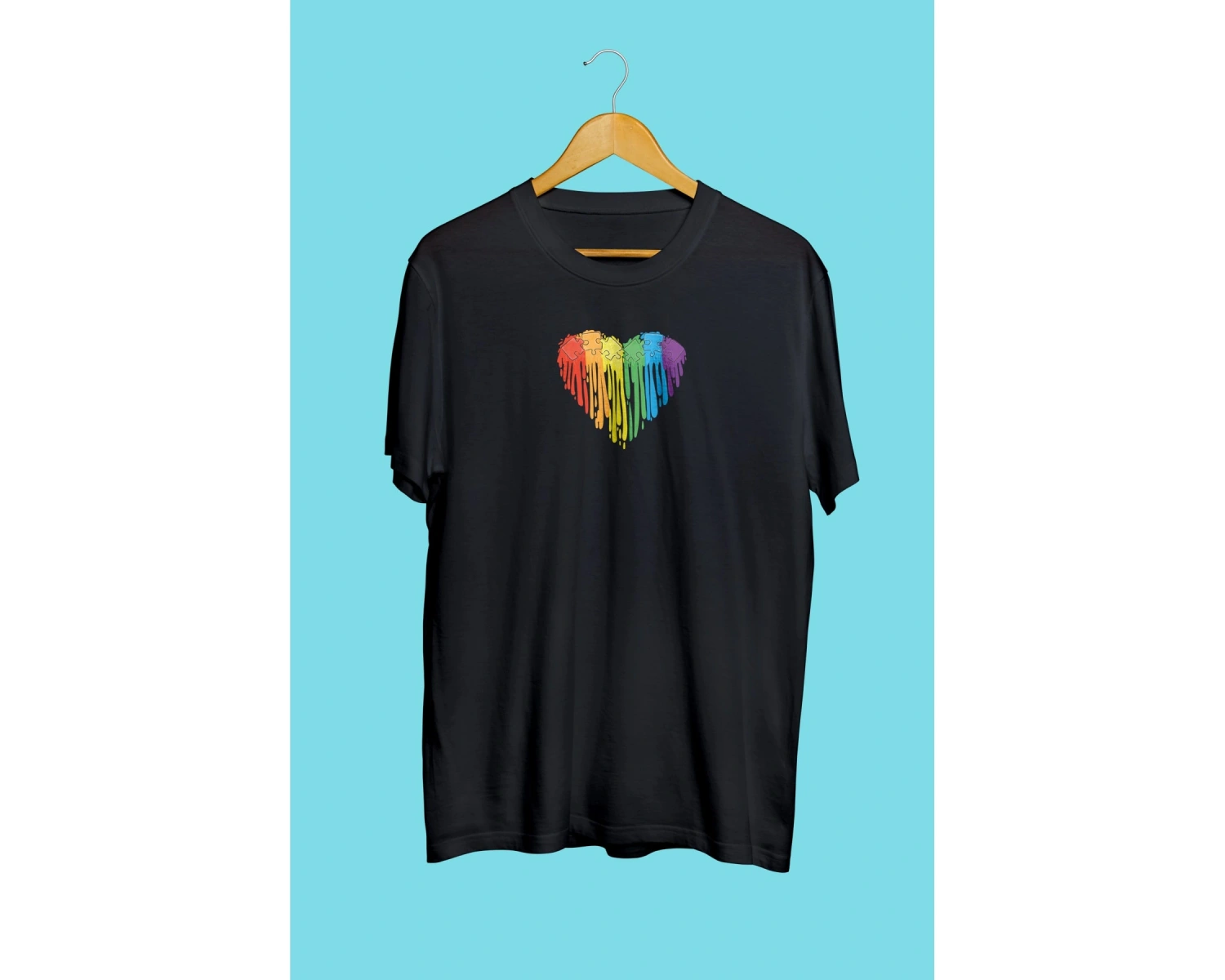 Renkli Yapboz Kalp Lgbt Tasarım Baskılı Unisex Tişört