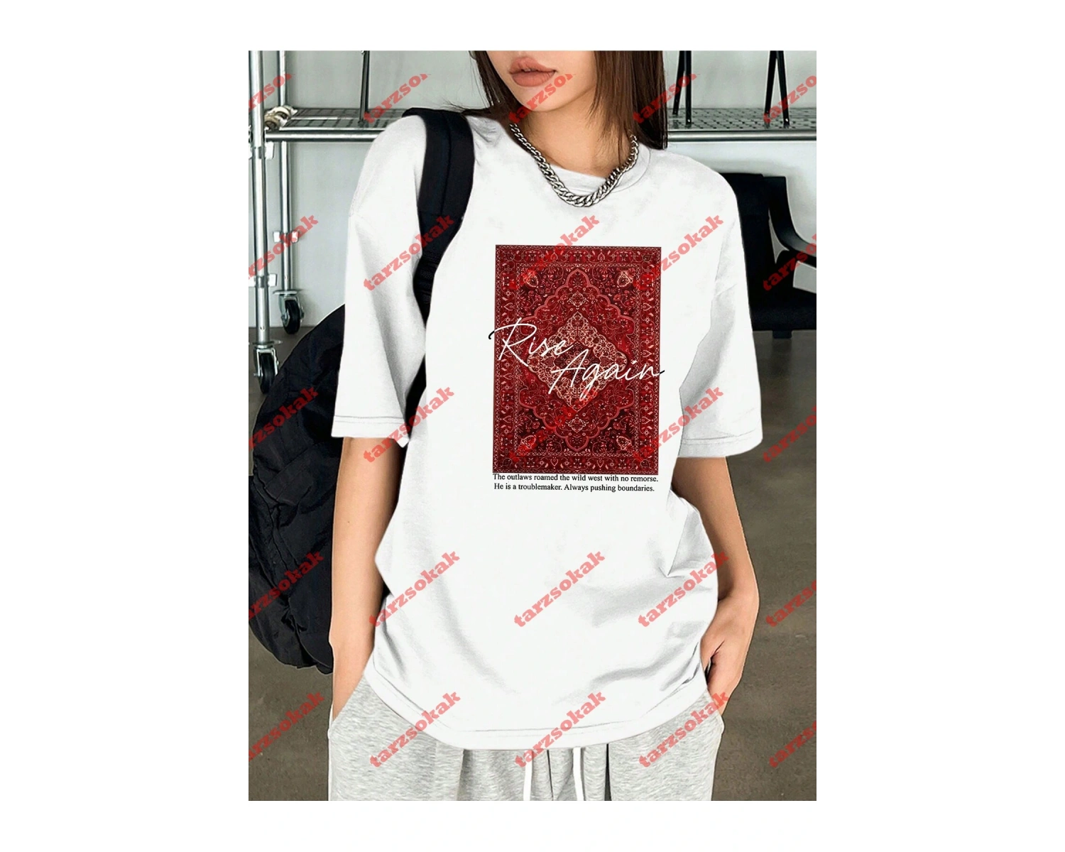 Rise Again Baskılı Oversize Unisex Beyaz