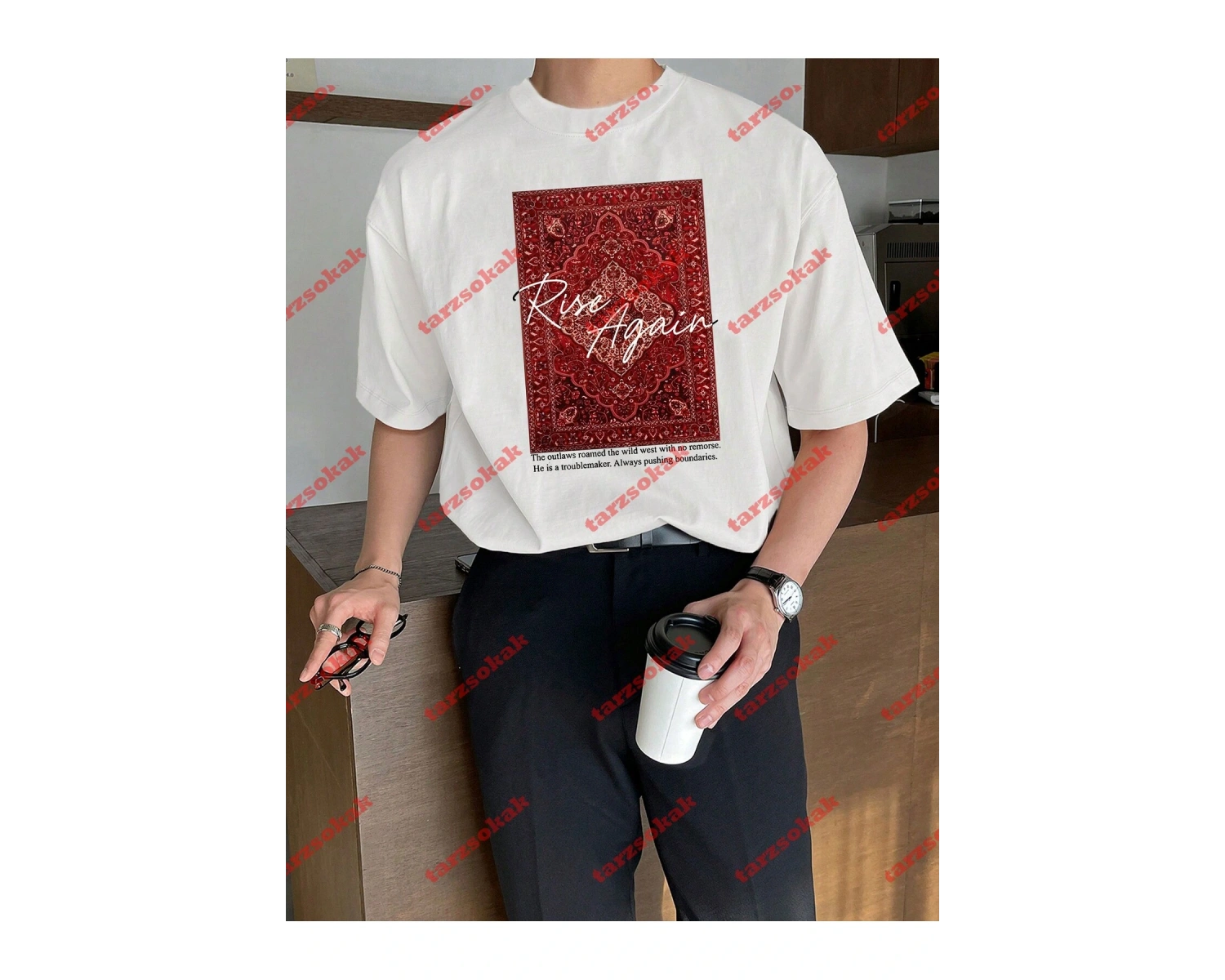 Rise Again Baskılı Oversize Unisex Beyaz