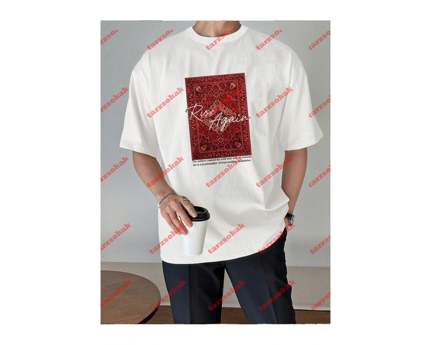 Rise Again Baskılı Oversize Unisex Beyaz