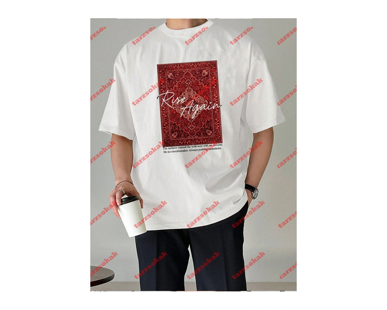 Rise Again Baskılı Oversize Unisex Beyaz