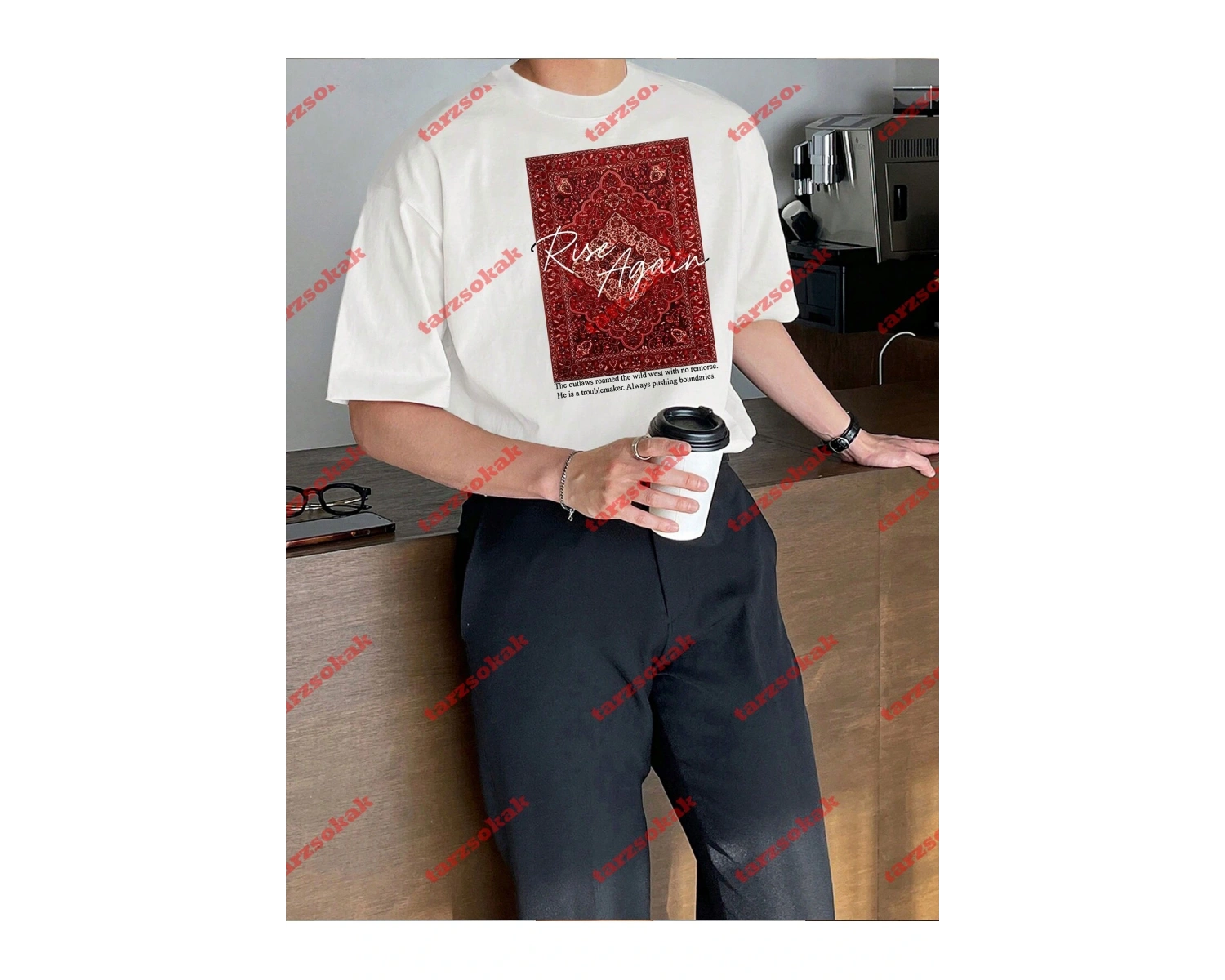 Rise Again Baskılı Oversize Unisex Beyaz