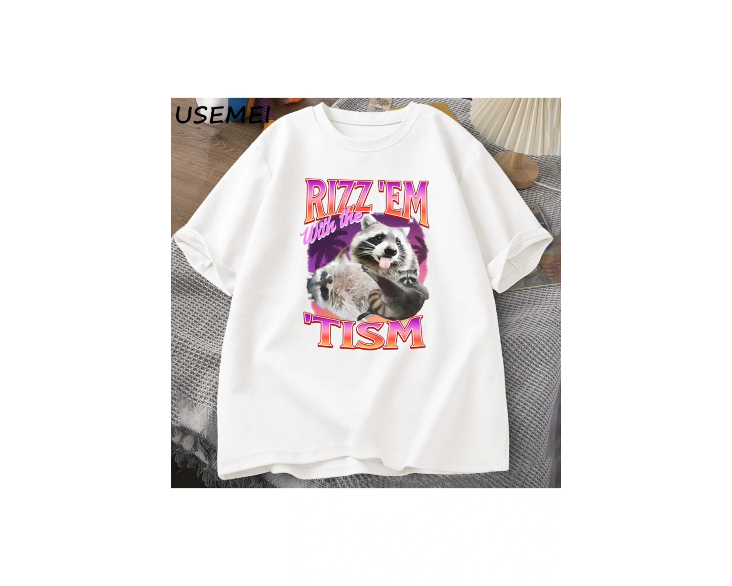 Rizz Em Tism ile Retro tişört adam komik rakun grafik T-Shirt Unisex Opossum T Shirt kadın er 2992