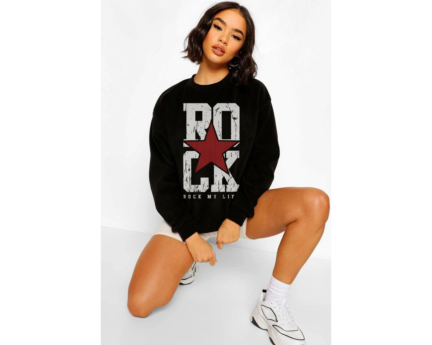 Rock Oversize Siyah Sweatshirt Tarzsokak196