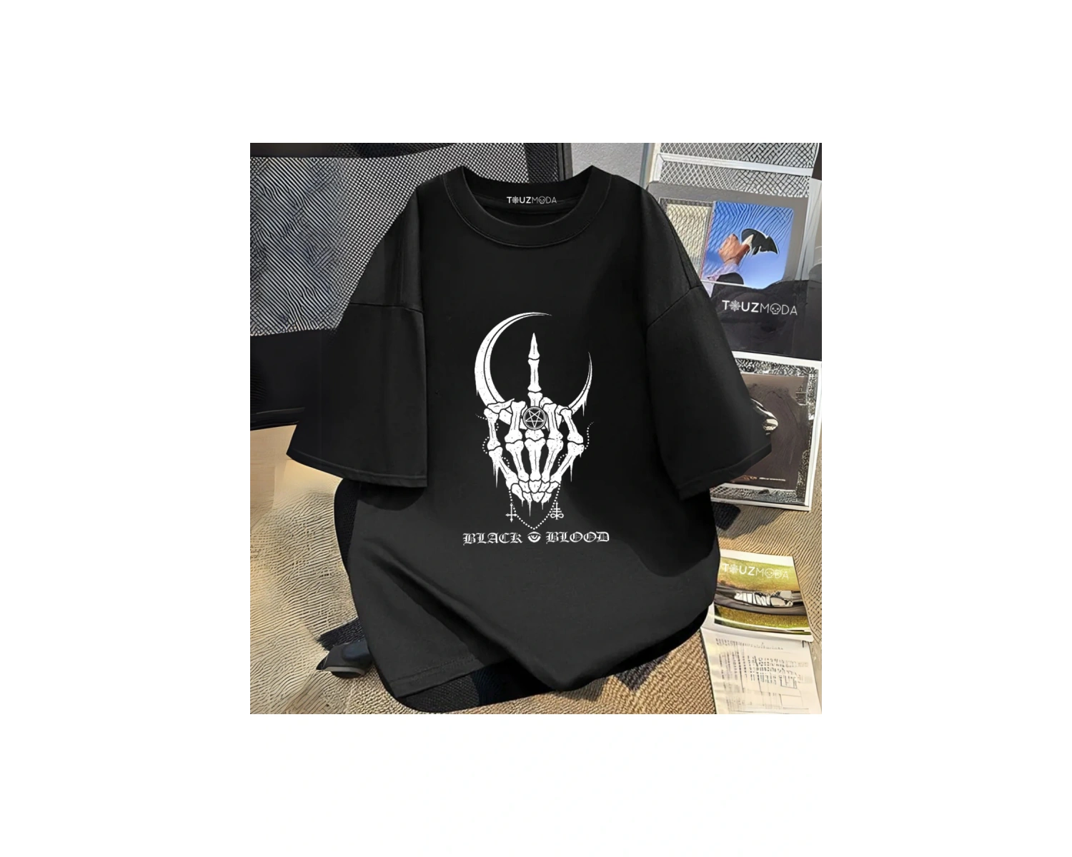 Rock Serisi Black Blood Baskılı Unisex Oversize