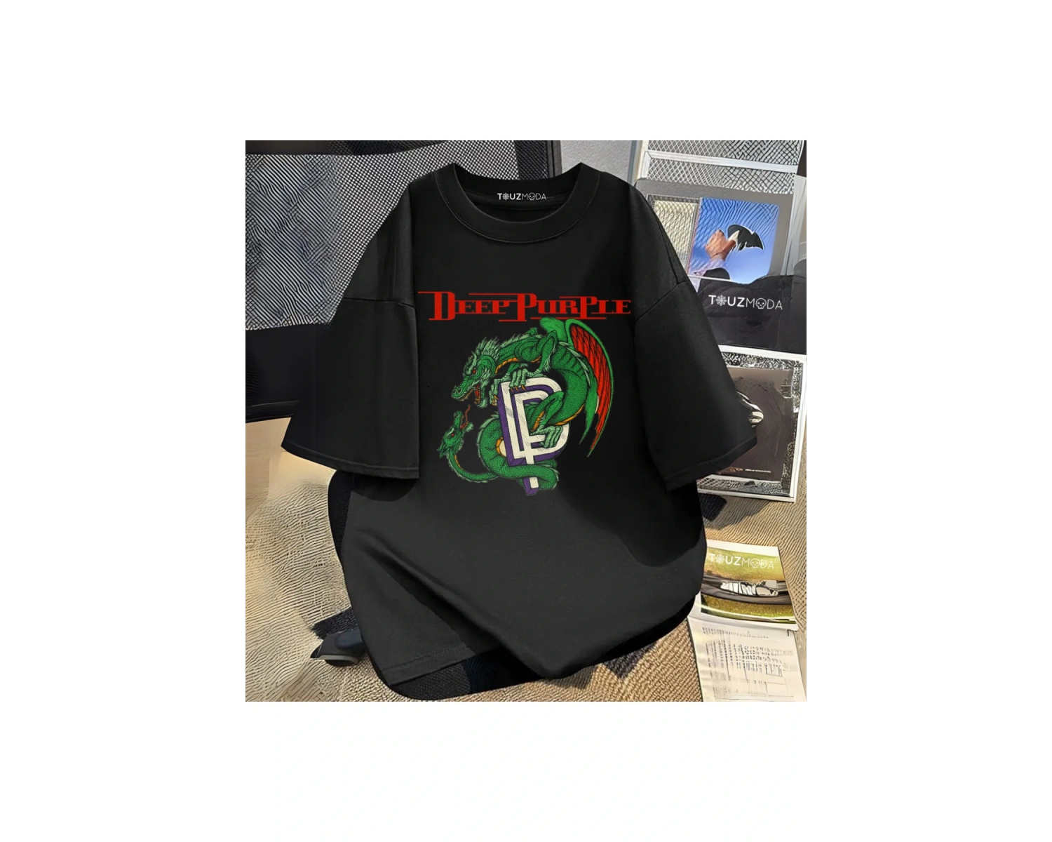 Rock Serisi Deep Purple Baskılı Unisex Oversize
