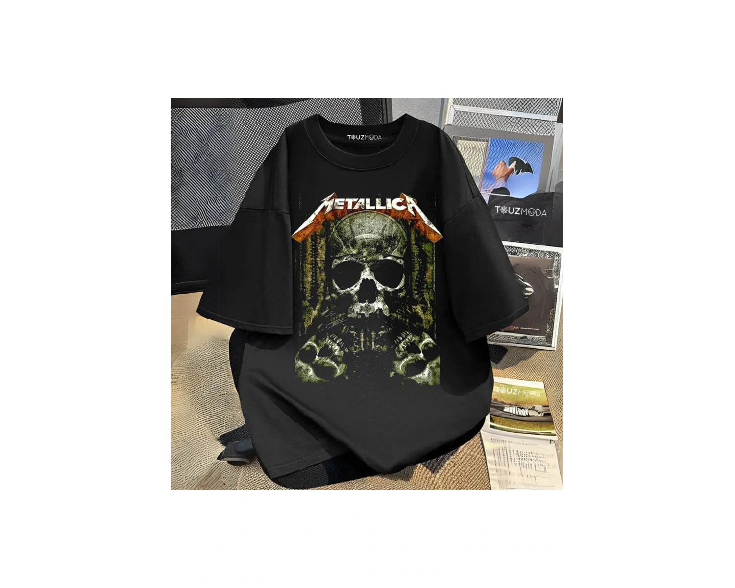 Rock Serisi Metallica Skull Baskılı Unisex Oversize