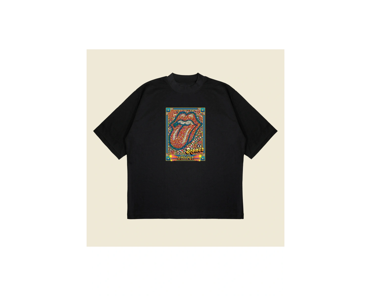 Rolling Stone Seattle Baskılı Oversize Unisex Pamuklu Nefes Alan Kalın Kumaşlı