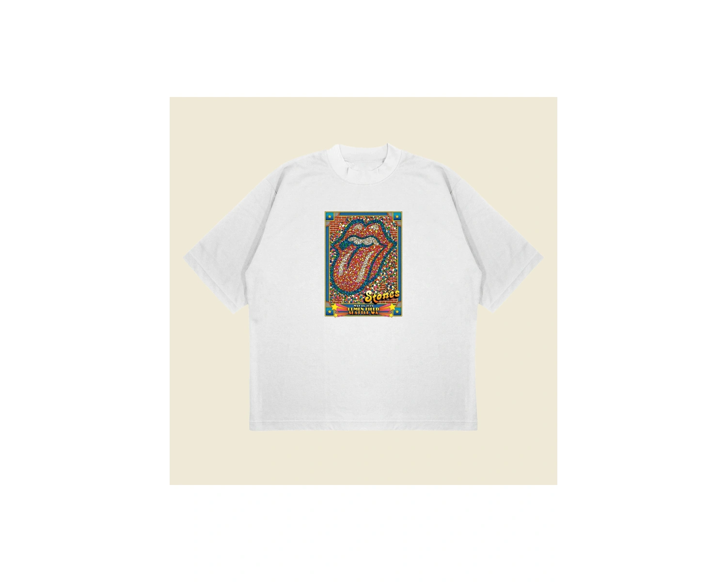 Rolling Stone Seattle Baskılı Oversize Unisex Pamuklu Nefes Alan Kalın Kumaşlı