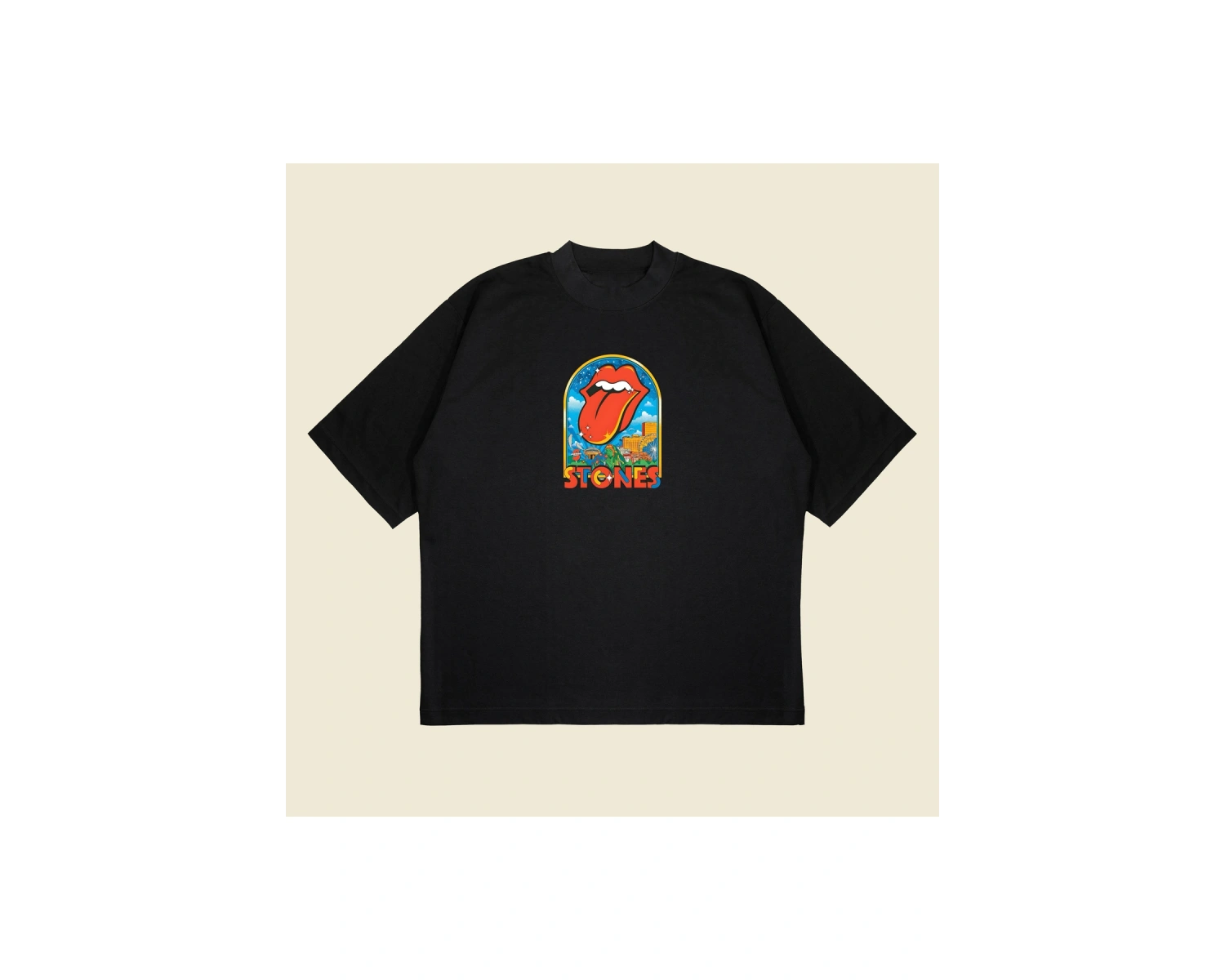 Rolling Stones Atlanta Baskılı Oversize Unisex Pamuklu Nefes Alan Kalın Kumaşlı