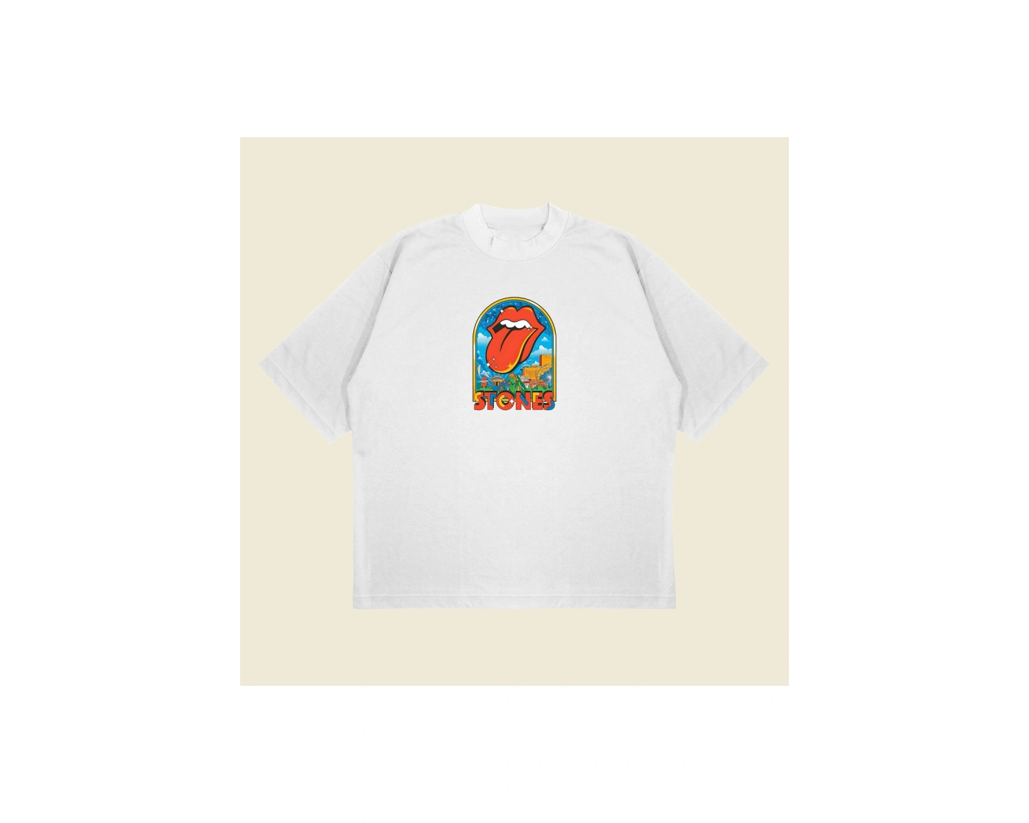 Rolling Stones Atlanta Baskılı Oversize Unisex Pamuklu Nefes Alan Kalın Kumaşlı