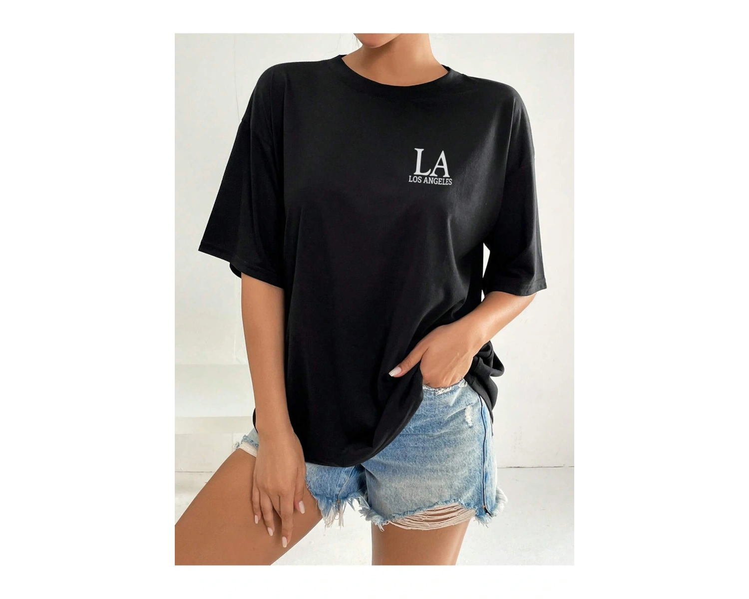 ROMWE Ağaç Desenli Düşük Omuz Tişört