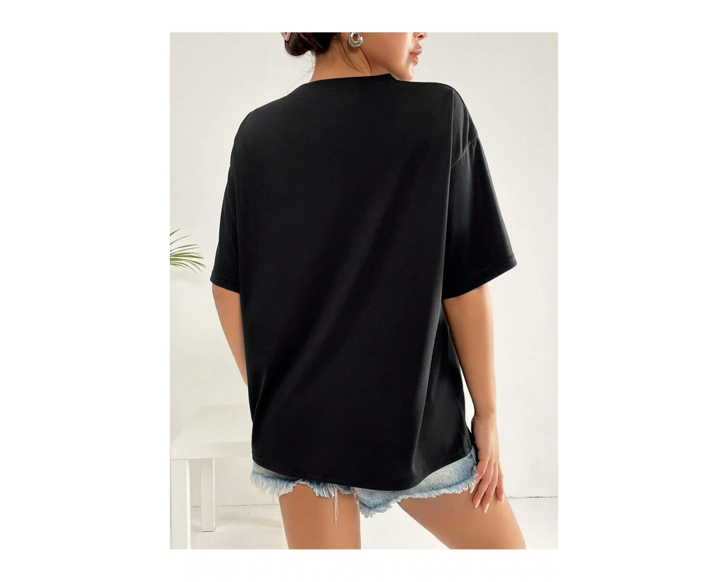 ROMWE Ağaç Desenli Düşük Omuz Tişört