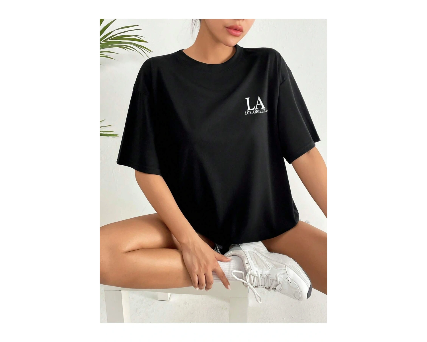 ROMWE Ağaç Desenli Düşük Omuz Tişört