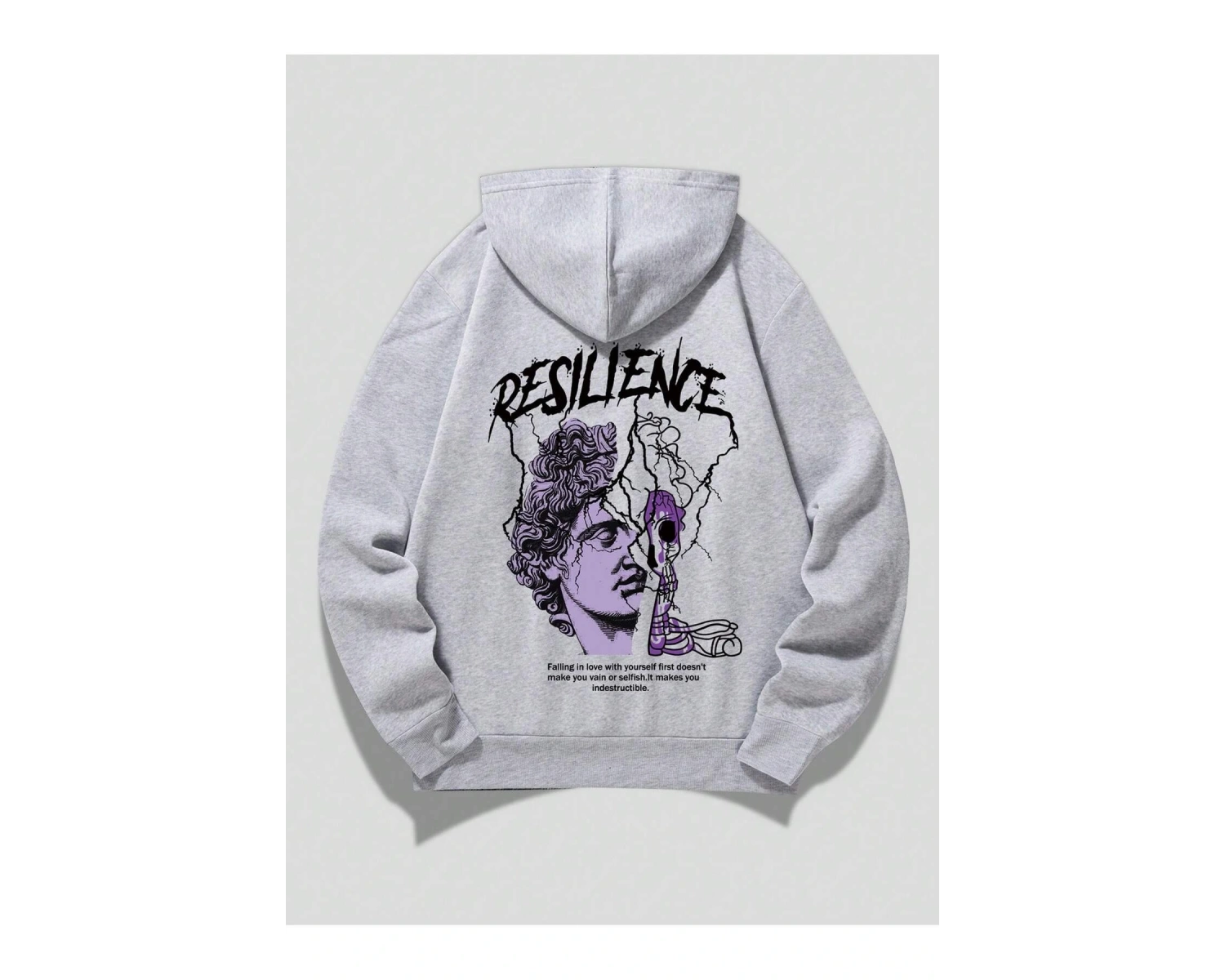 ROMWE Guys Figure & Slogan Graphic Drawstring Lined Hoodie Gri