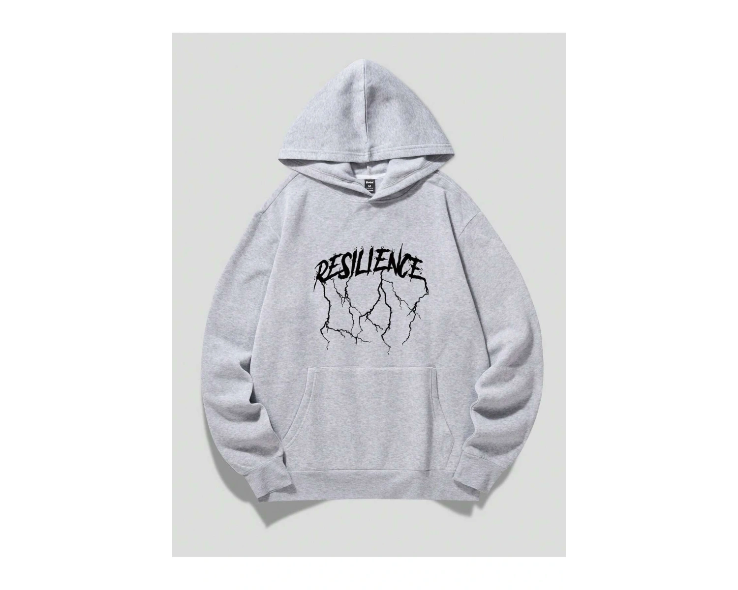 ROMWE Guys Figure & Slogan Graphic Drawstring Lined Hoodie Gri