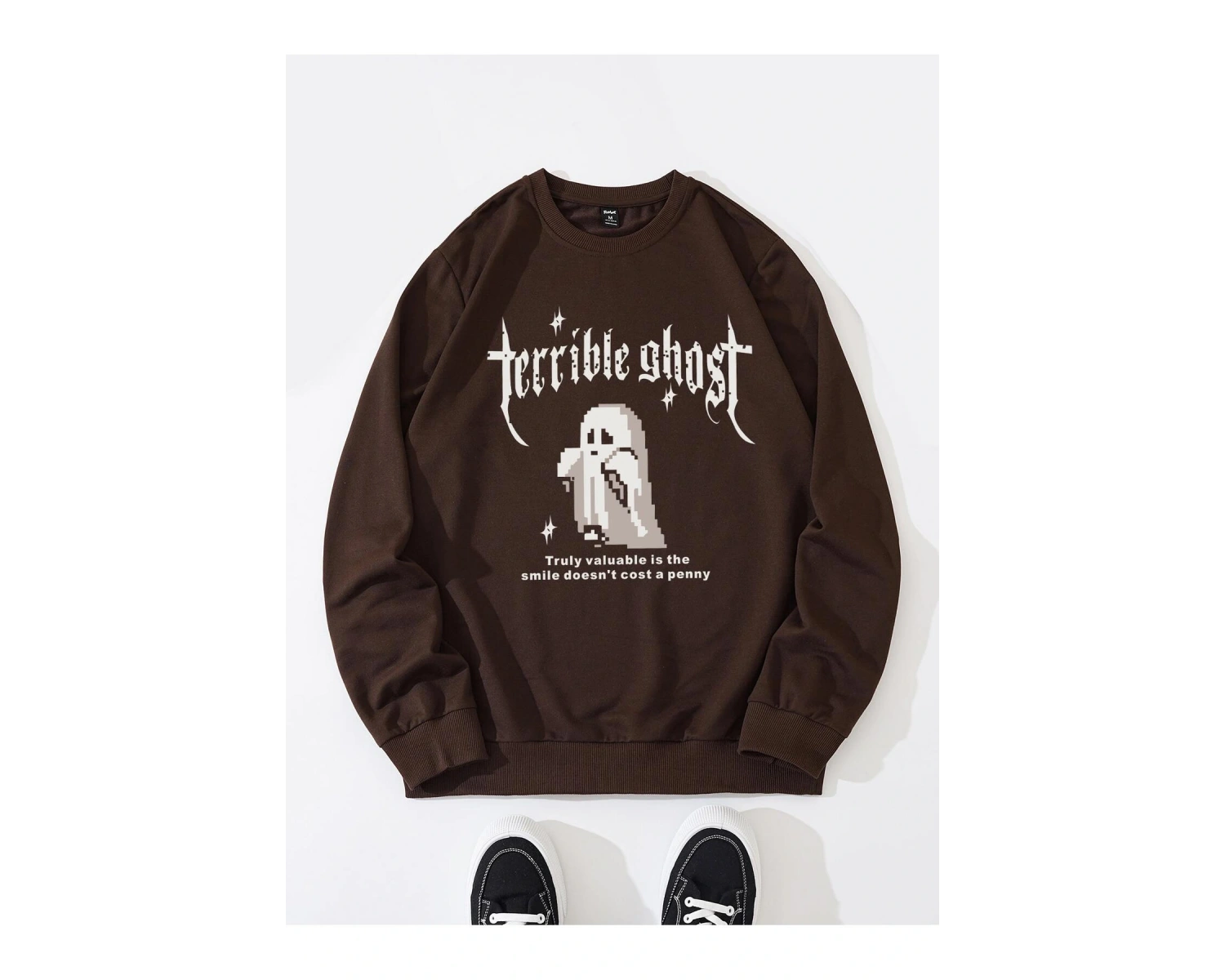ROMWE Guys Ghost & Slogan Graphic Sweatshirt Kahverengi