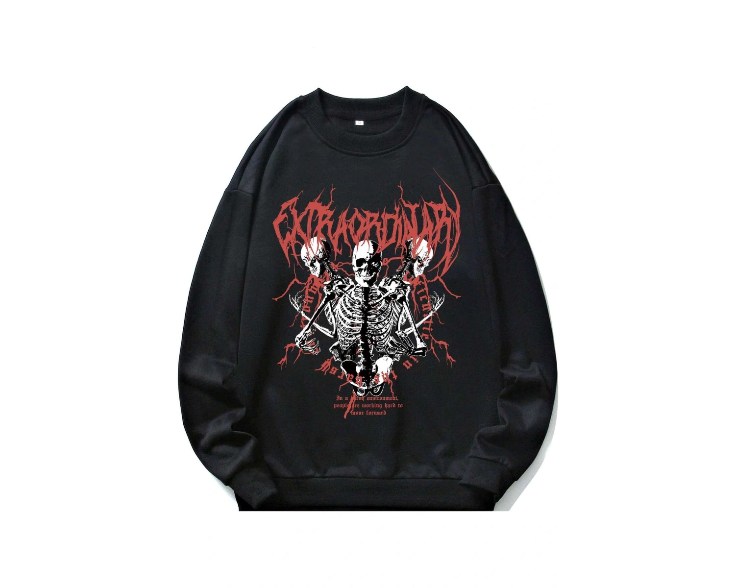 ROMWE Guys Letter Skull Graphic Sweatshirt Siyah