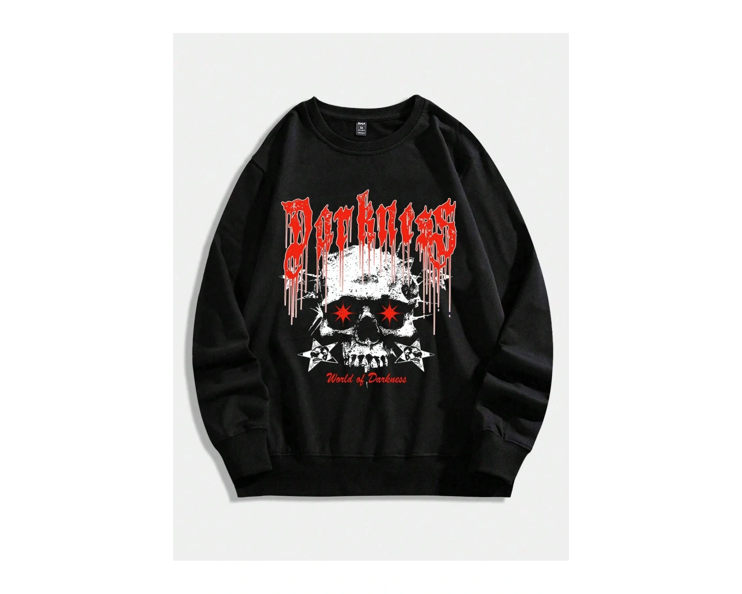 ROMWE Guys Letter & Skull Print Pullover Siyah