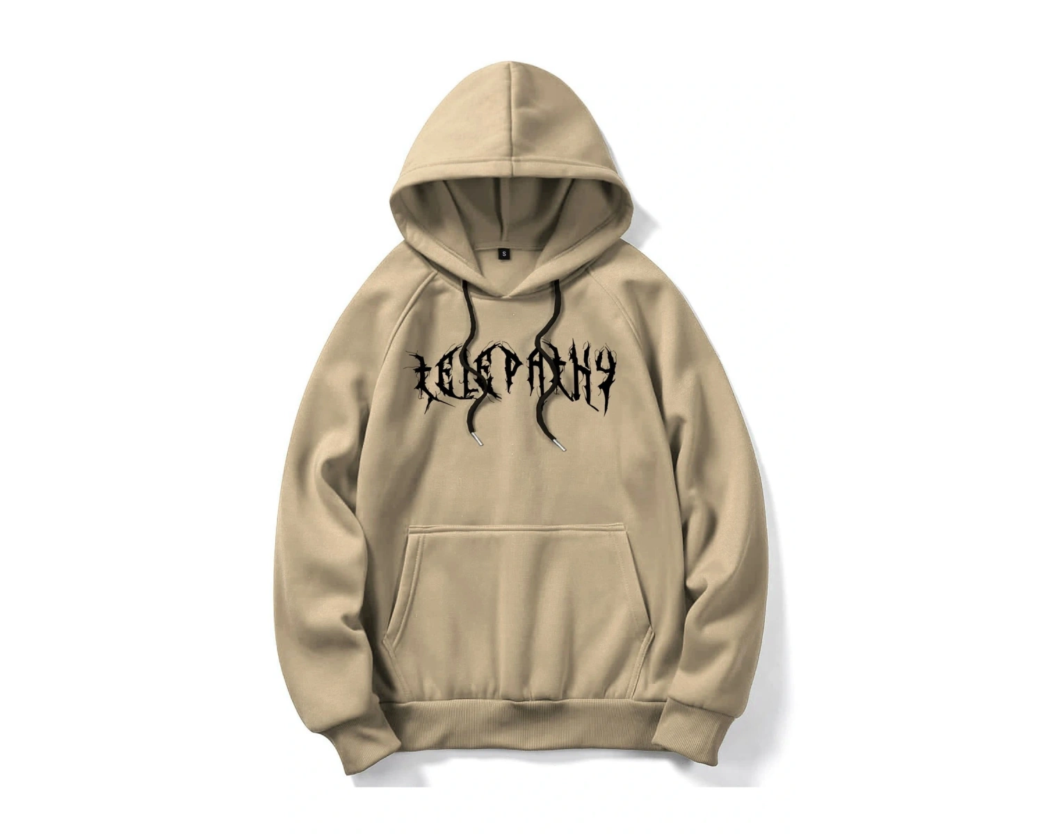 ROMWE Guys Skeleton Print Kangaroo Pocket Drawstring Hoodie Haki