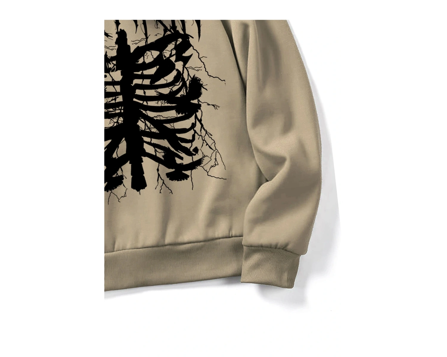 ROMWE Guys Skeleton Print Kangaroo Pocket Drawstring Hoodie Haki
