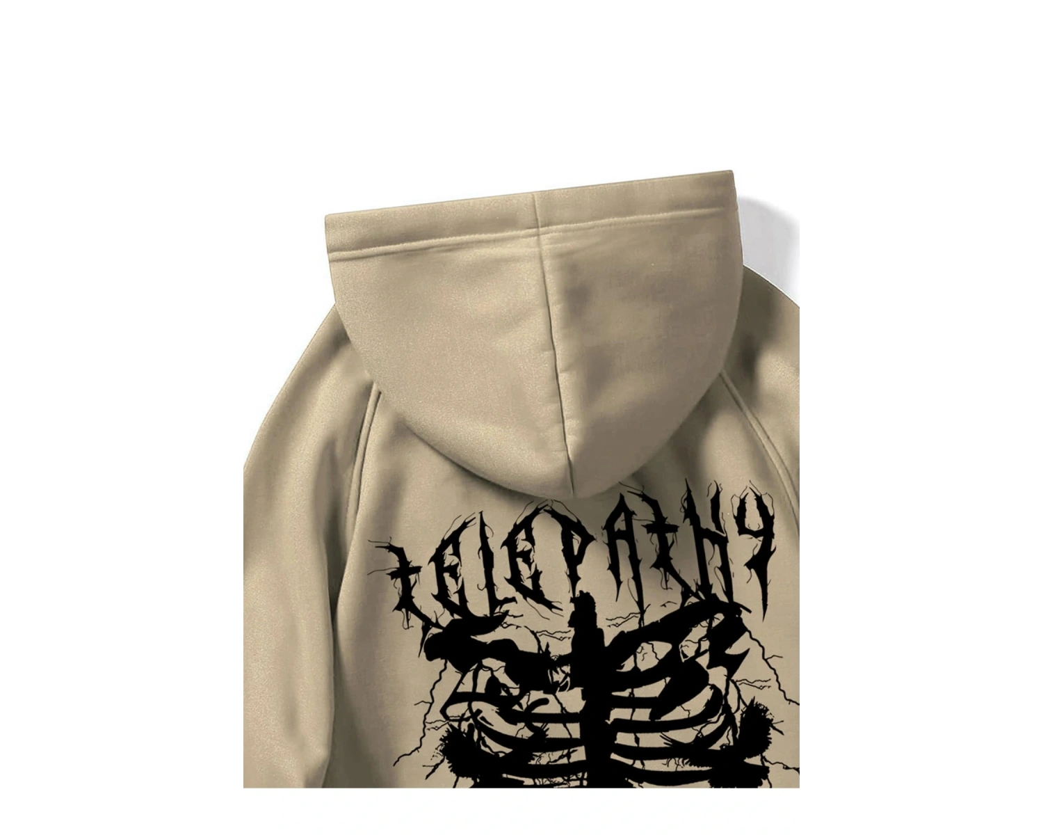 ROMWE Guys Skeleton Print Kangaroo Pocket Drawstring Hoodie Haki