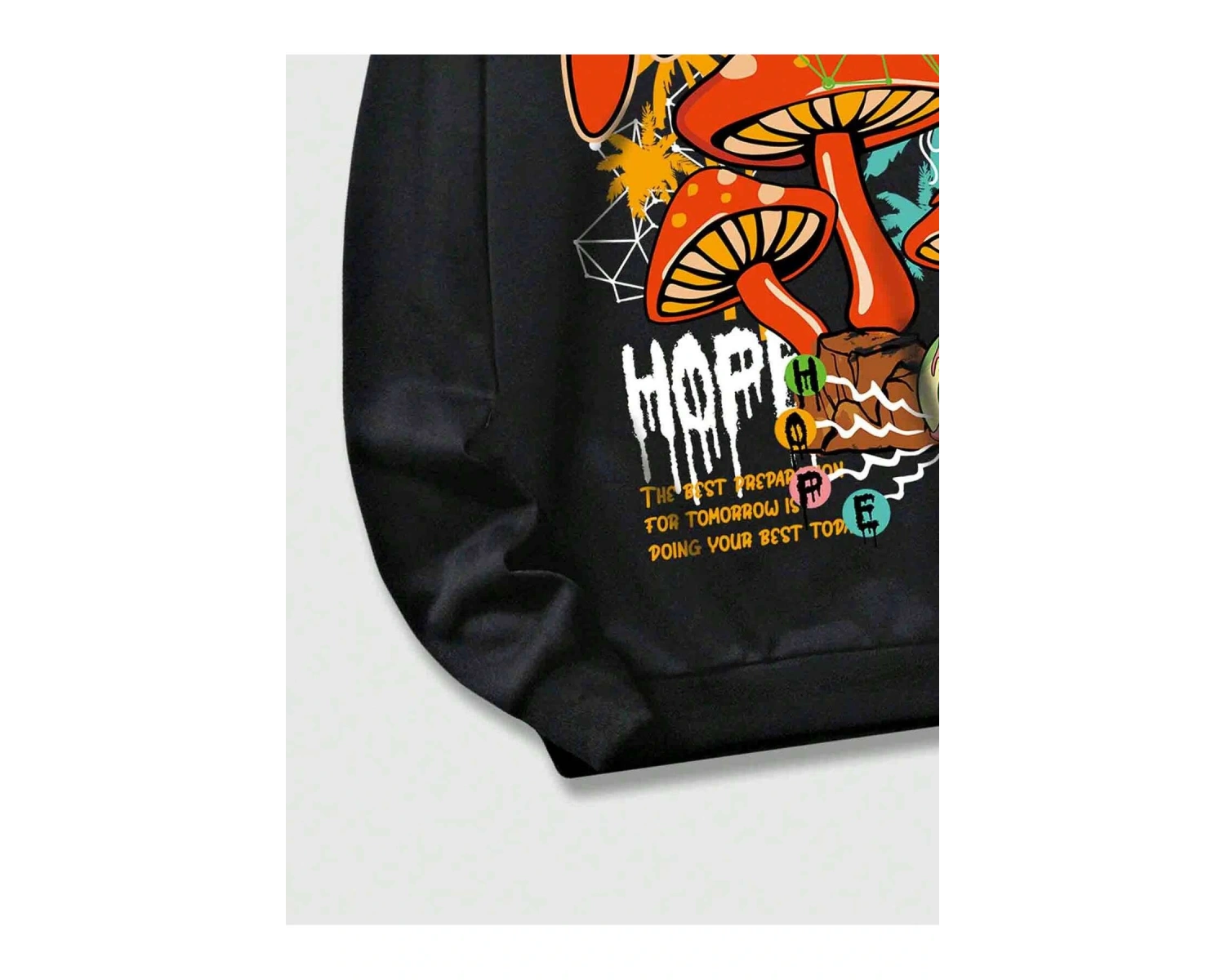 ROMWE Street Life Guys Mushroom And Slogan Graphic Sweatshirt Siyah