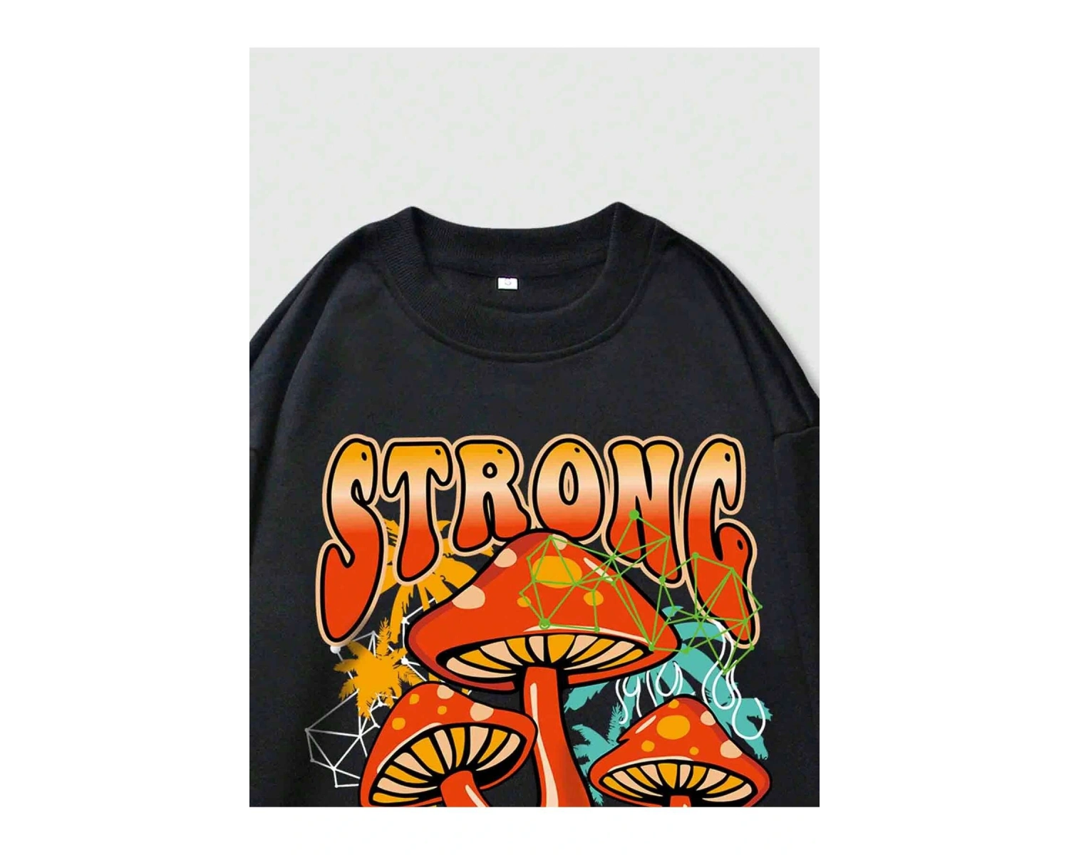 ROMWE Street Life Guys Mushroom And Slogan Graphic Sweatshirt Siyah