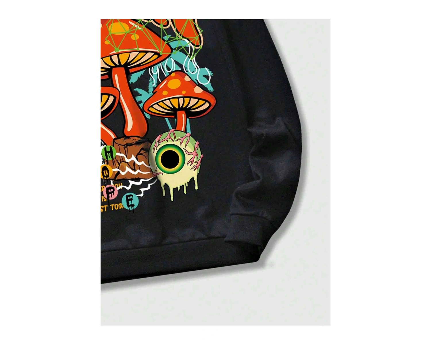 ROMWE Street Life Guys Mushroom And Slogan Graphic Sweatshirt Siyah