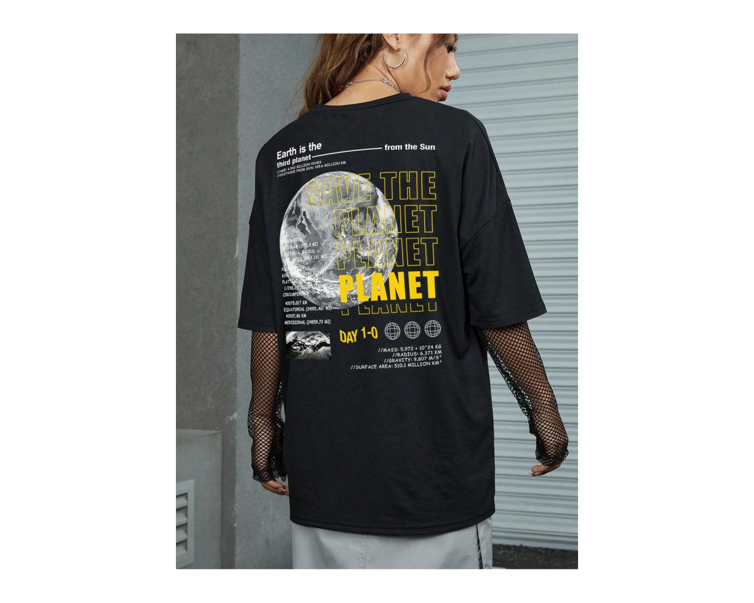 ROMWE Street Life Sloganlı Grafik Düşük Omuz Tişörtü