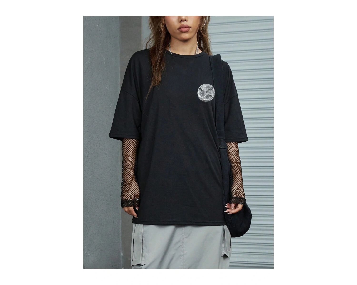 ROMWE Street Life Sloganlı Grafik Düşük Omuz Tişörtü