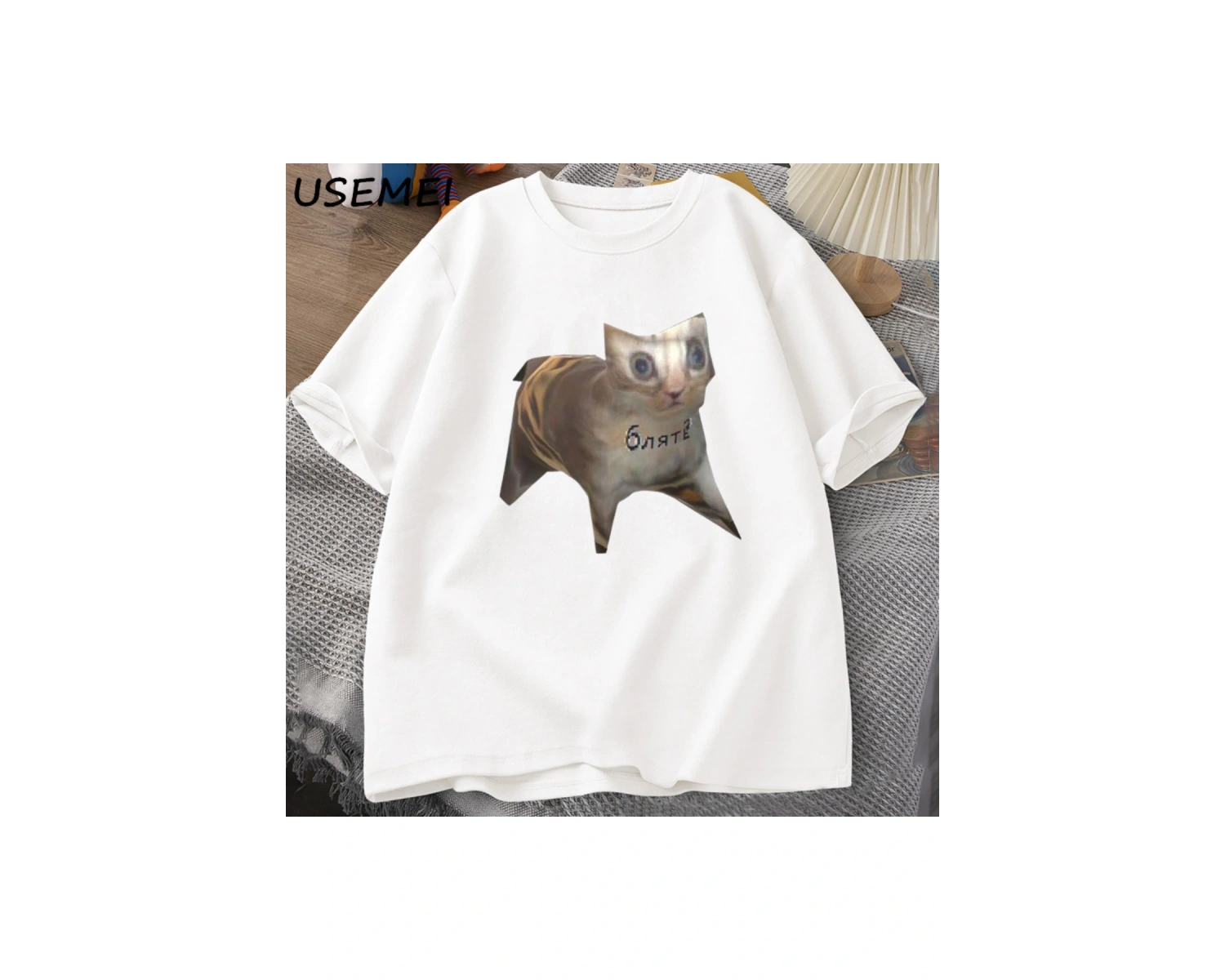 Rus Kedi Meme T-shirt Komik Grafik Baskı Kedi T Shirt Kadın Erkek Rahat Pamuklu Tişört Unisex 2838