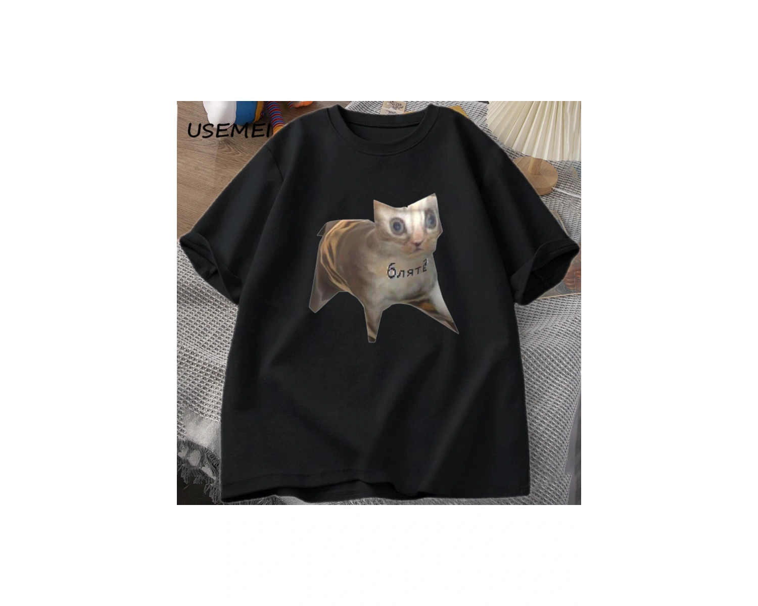 Rus Kedi Meme T-shirt Komik Grafik Baskı Kedi T Shirt Kadın Erkek Rahat Pamuklu Tişört Unisex 2838